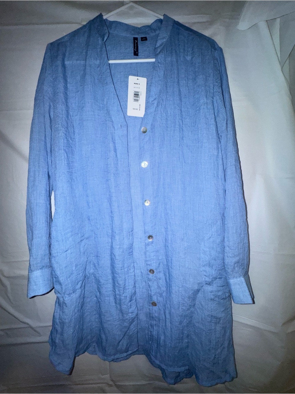 Kohl's Light Blue Linen-Textured Long Shirt Women’s